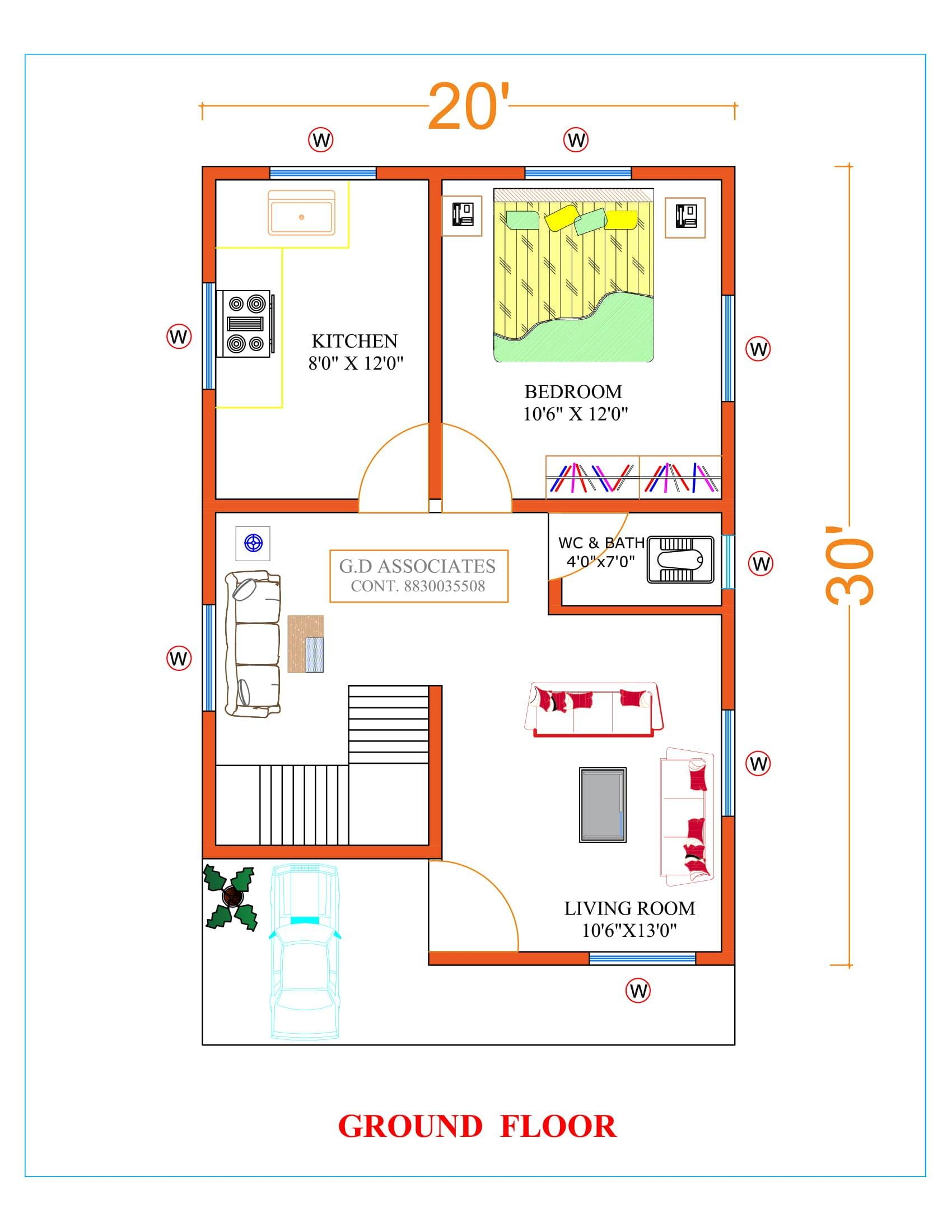 600 Sq Ft 3BHK II 20 X 30 House Design 600 Sq Ft 3BHK II 20 X 30 House Design