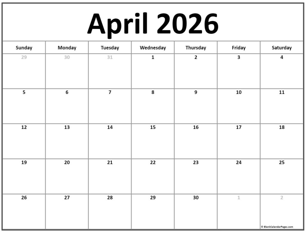 April 2026 Calendar Free Printable Calendars