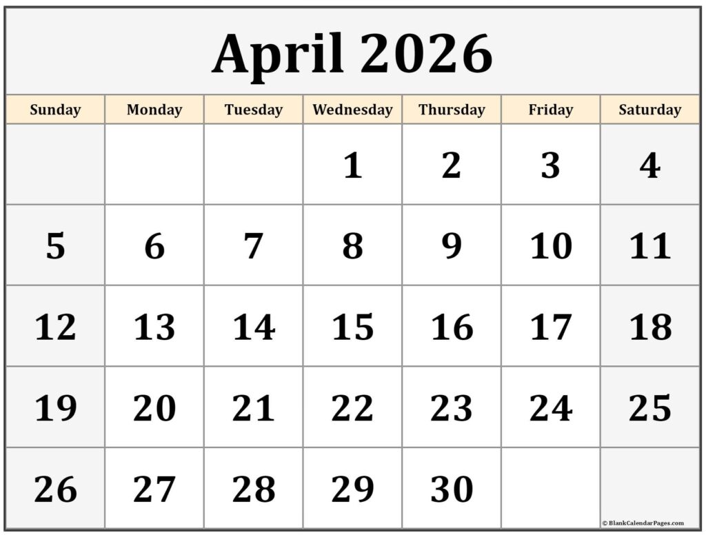 April 2026 Calendar Free Printable Calendars