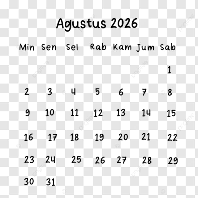 August 2026 Plain Calendar In Indonesian 2026 August Calendar PNG 