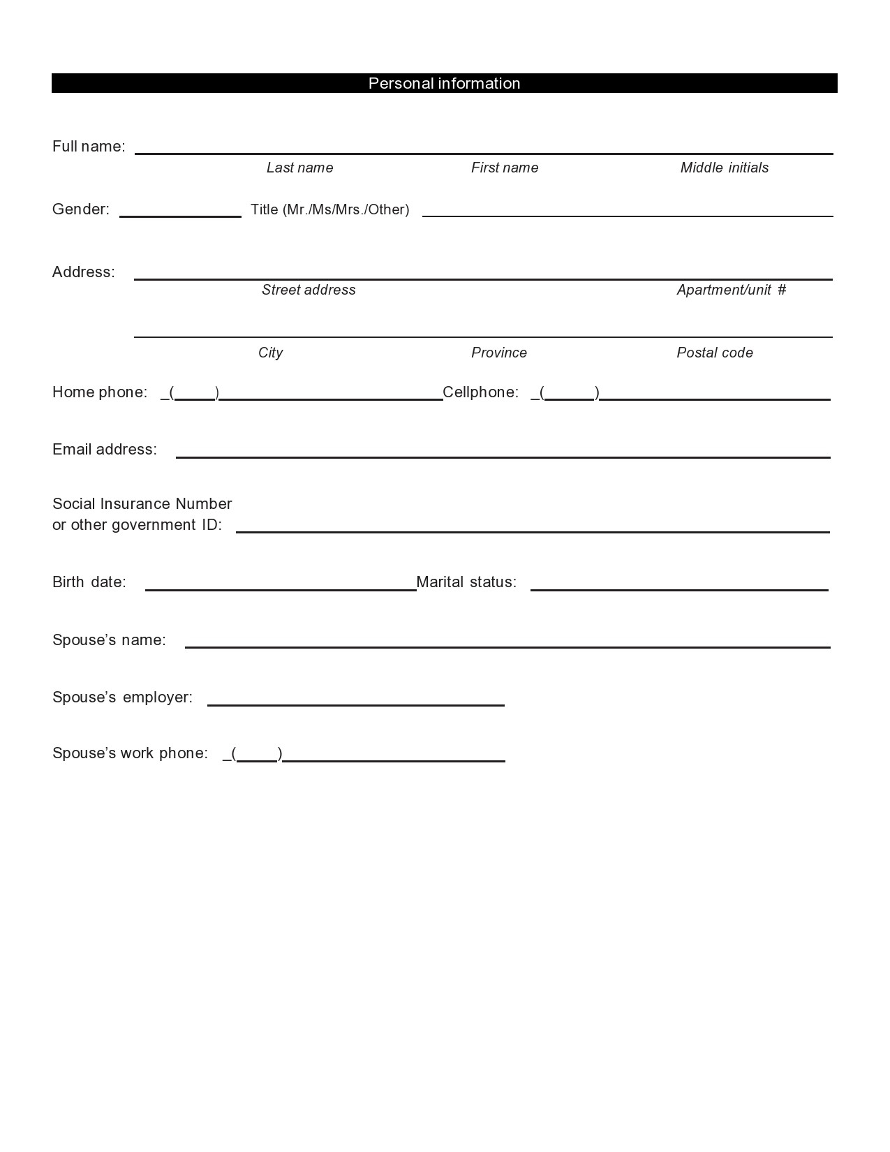Basic Contact Information Form Printable Printable Forms Free Online