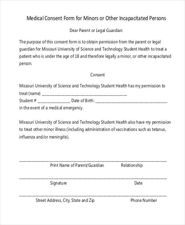 Basic Printable Medical Consent Form For Minor Printable Forms Free 