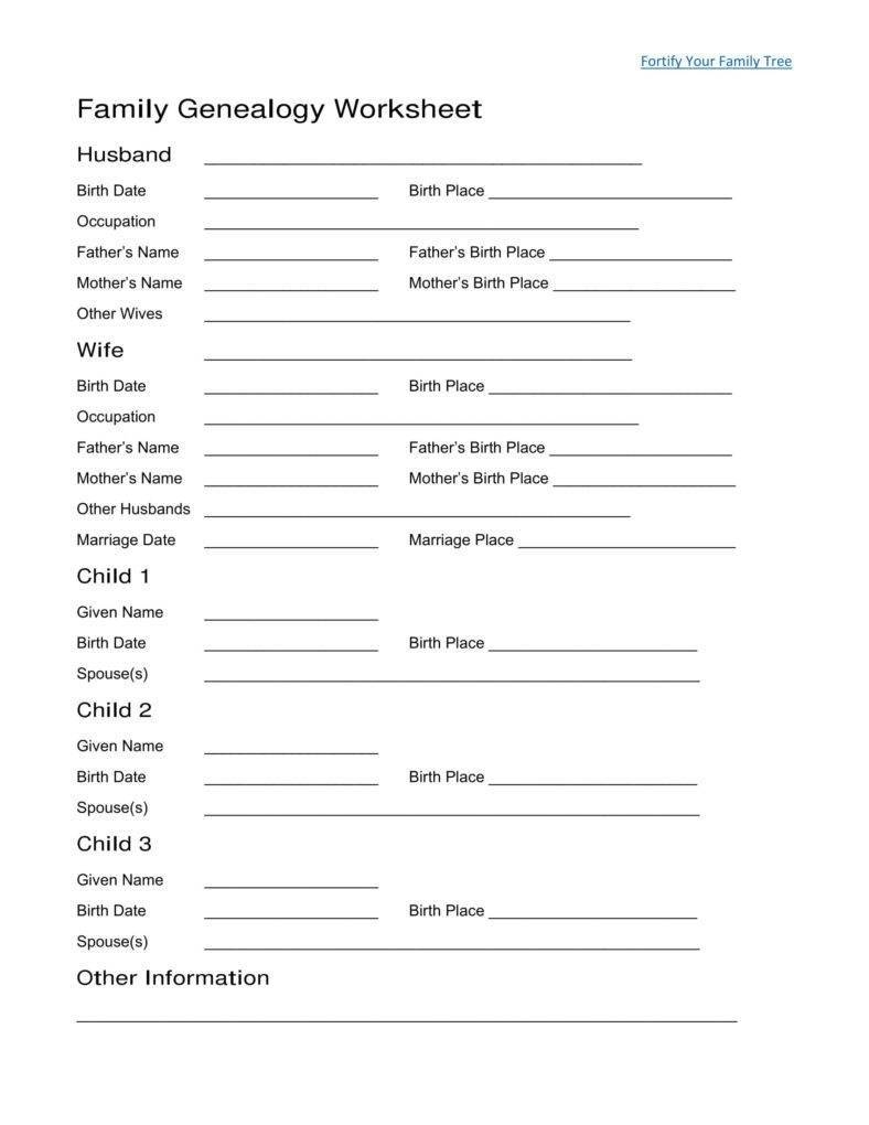 Blank Genealogy Form Individual Printable Individual Ancestry Worksheet