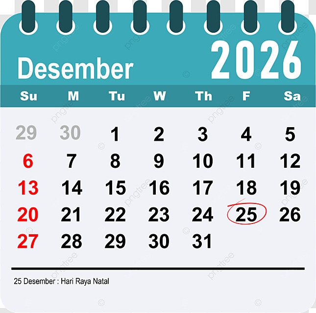 Calendar 2026 December With Holiday Indonesia Vector Template Download
