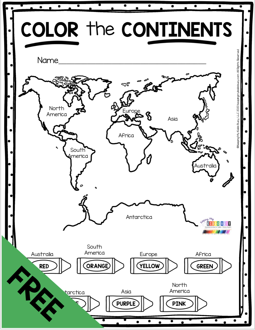 Continents And Oceans Of The World Worksheet