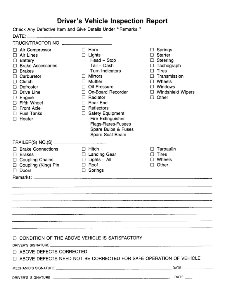 Driver Inspection Form Fill Online Printable Fillable Blank