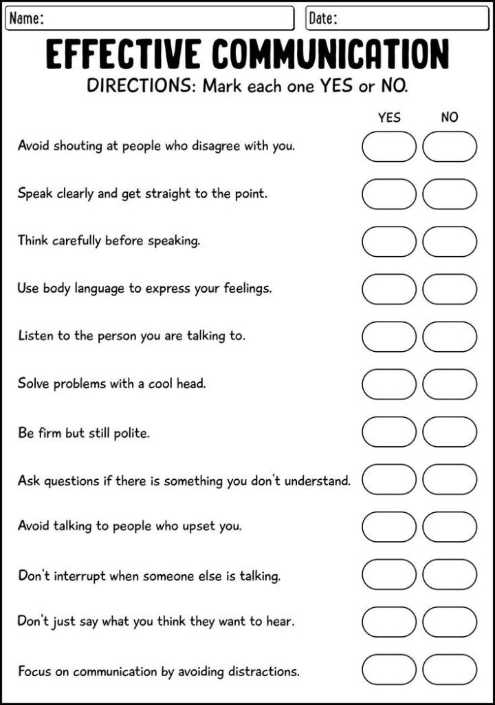 Effective Communication Skills Worksheets Printable Effective