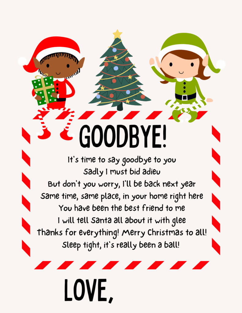 Elf On The Shelf Goodbye Letter Template