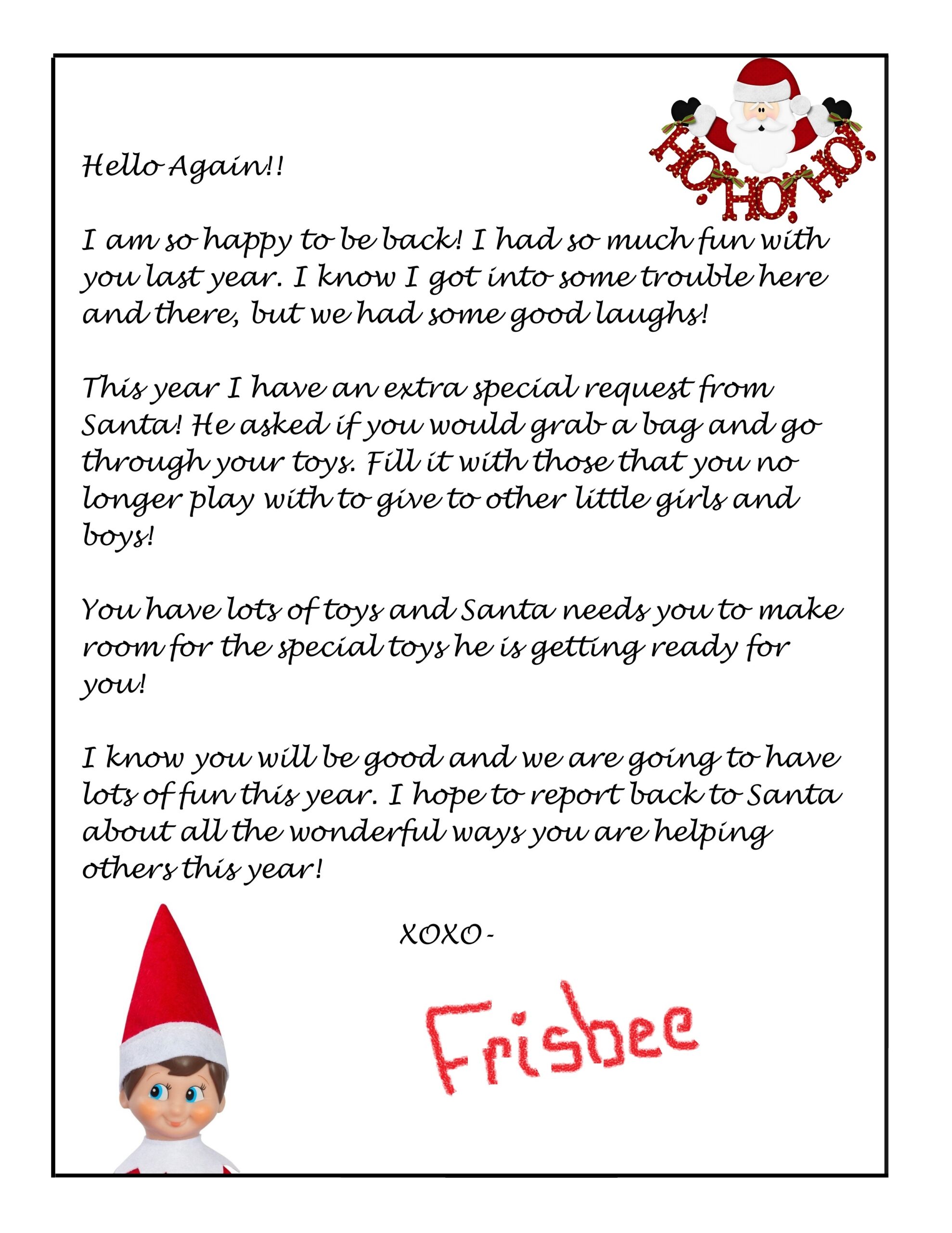 Elf On The Shelf Return Letter Free Printable