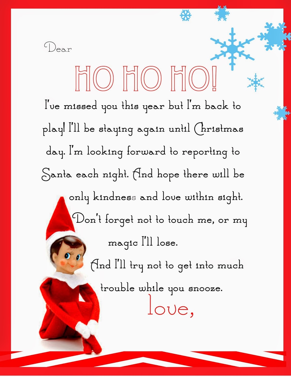 Elf On The Shelf Welcome Letter Template