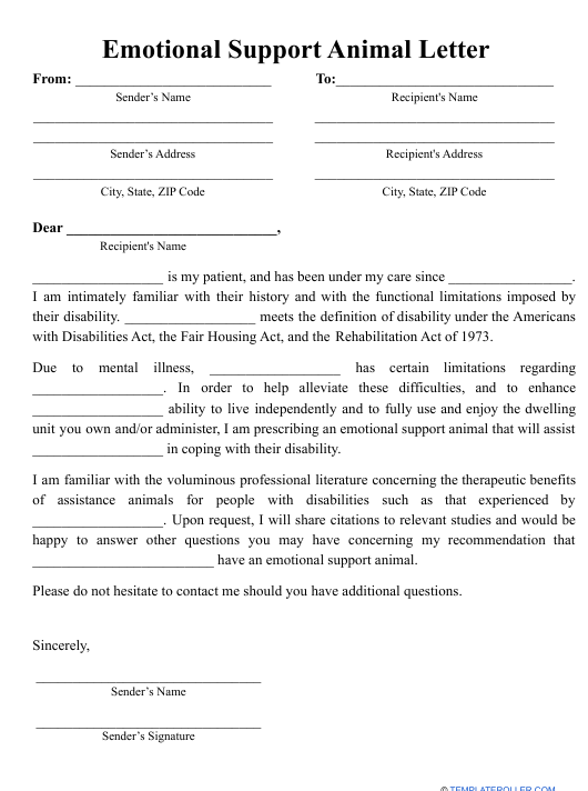Emotional Support Animal Letter Template Download Printable Pdf Artofit
