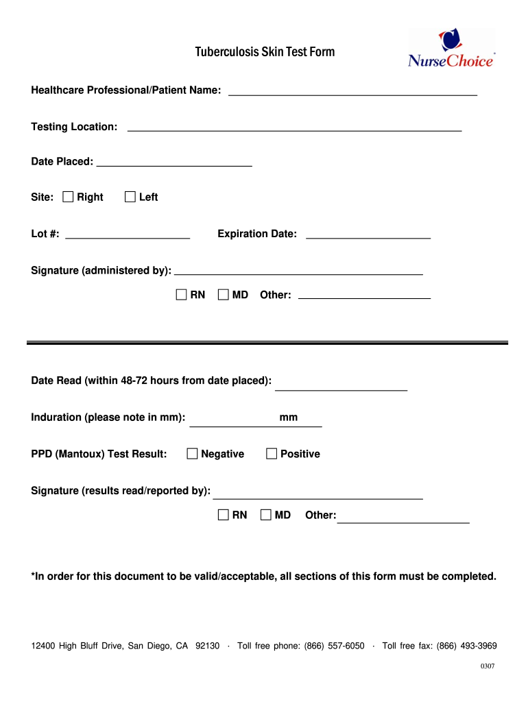 Employment Blank Free Printable Tb Test Form