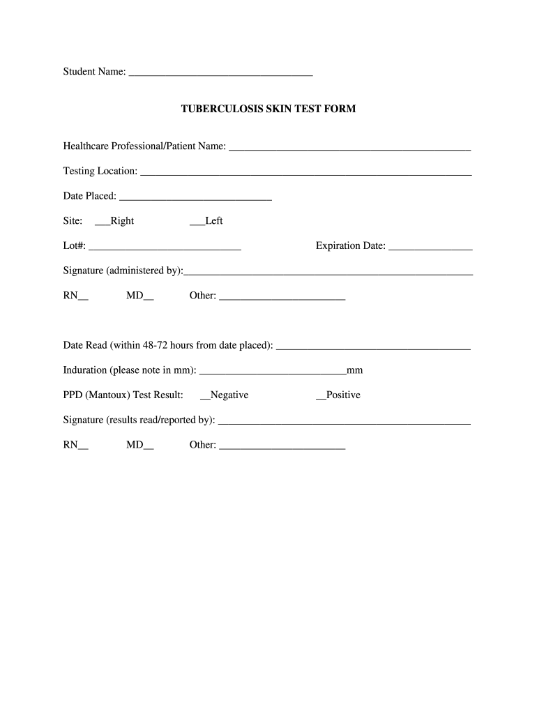 Employment Blank Free Printable Tb Test Form