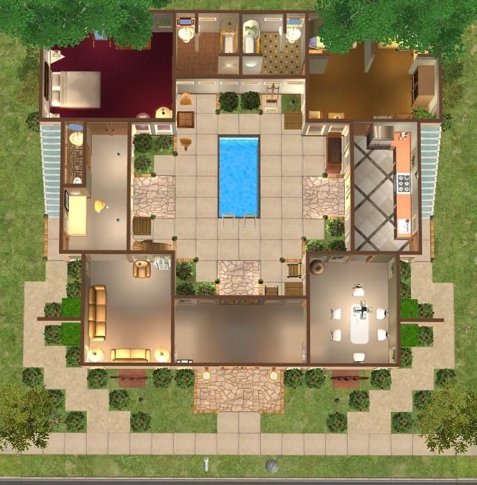 Floor Plans With Courtyard Google Search Pool House Plans 
