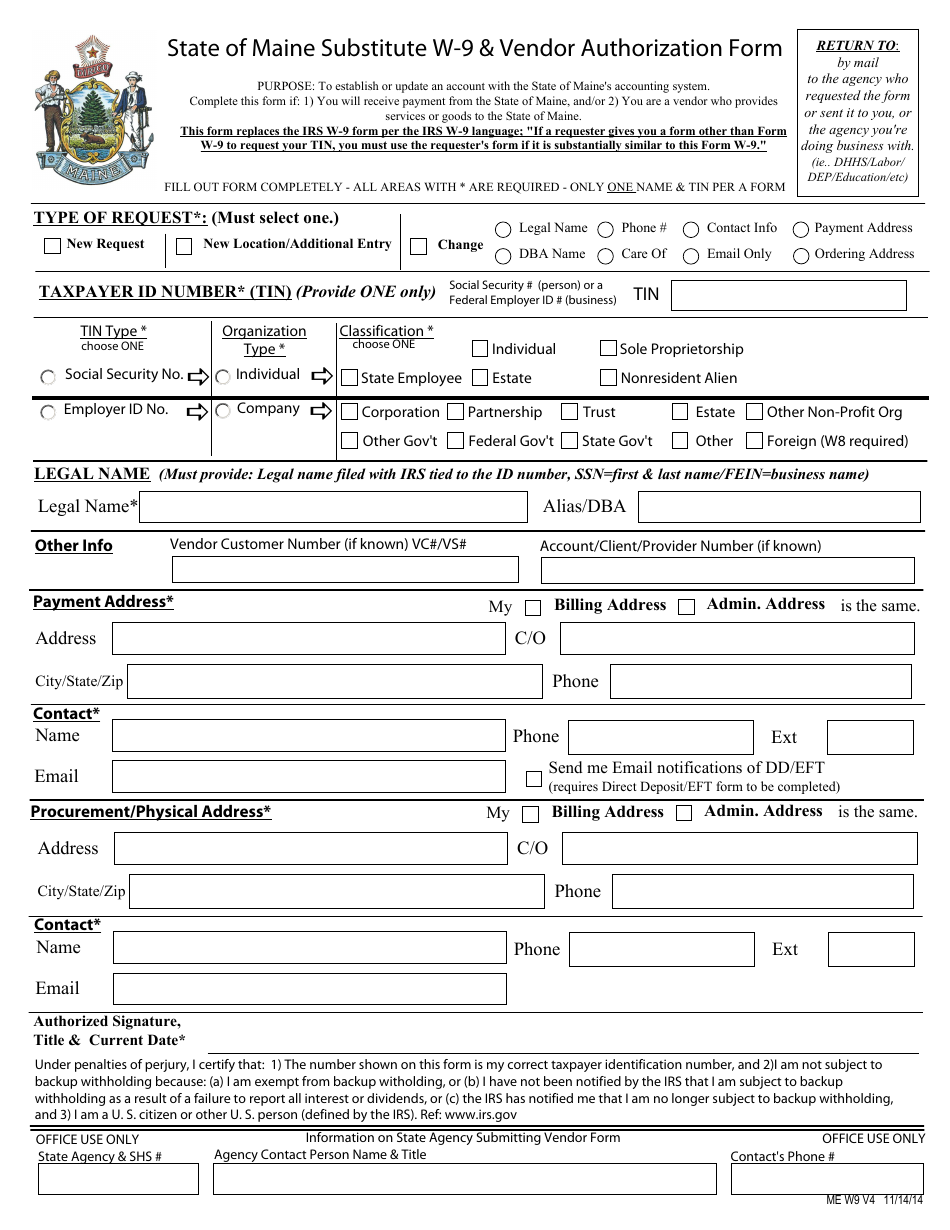 Form W 9 Fill Out Sign Online And Download Fillable PDF Maine 