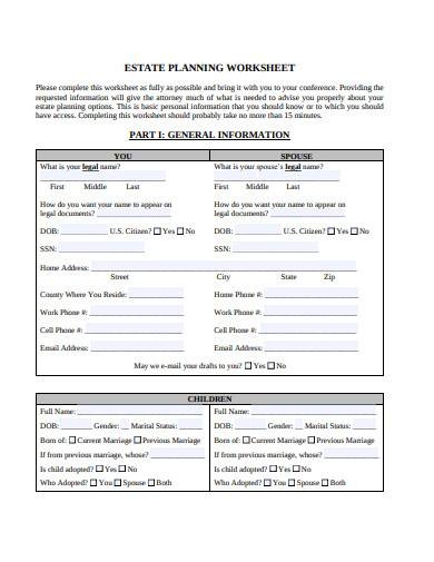 FREE 10 Estate Planner Worksheet Samples In PDF MS Word