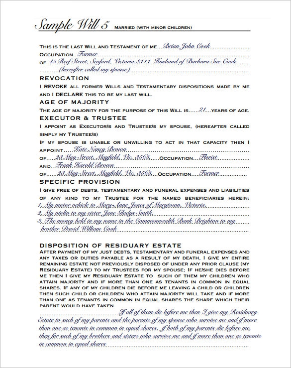 FREE 13 Sample Will Forms In PDF