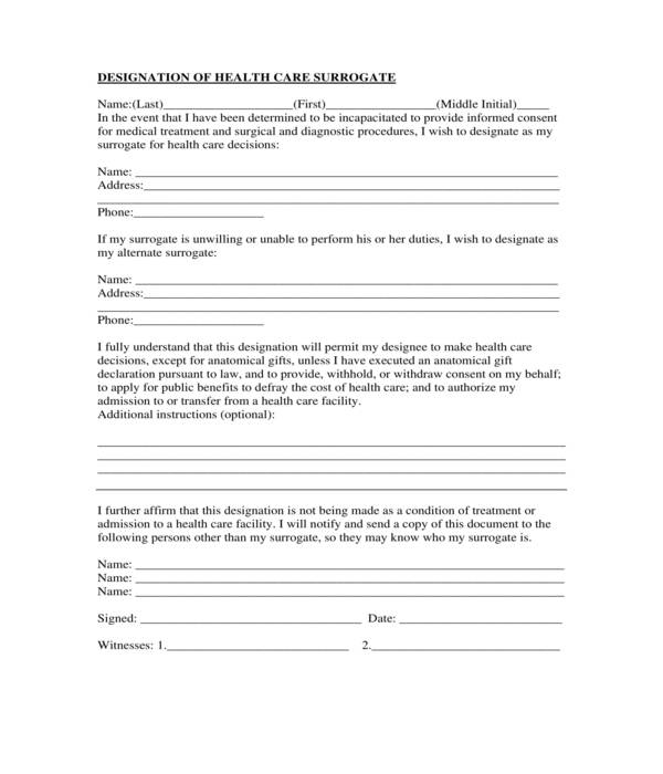 FREE 5 Health Care Surrogate Forms In PDF