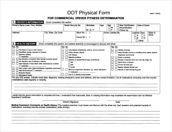 FREE 5 Sample DOT Physical Forms In PDF FREE 5 Sample DOT Physical Forms In PDF