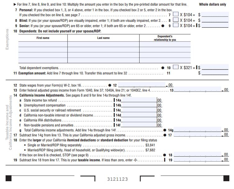 Free California Income Tax Return Form 540A PDF Template Form