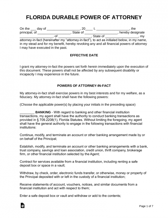 Free Florida Power Of Attorney Forms 9 Types PDF Word EForms