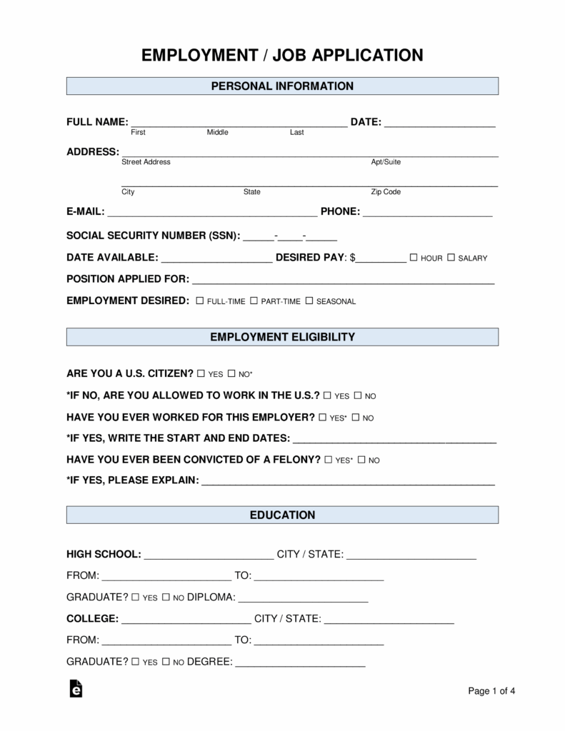 Free Job Application Forms 2 PDF Word EForms