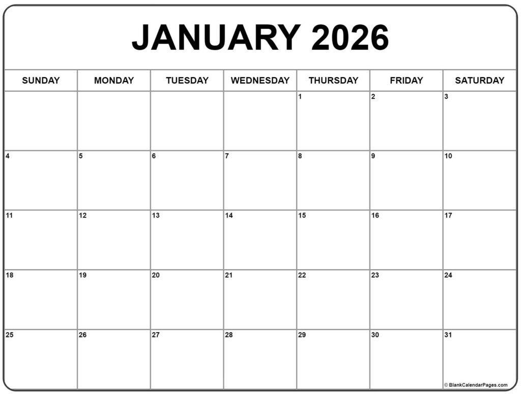 Free Printable 2026 Calendar January