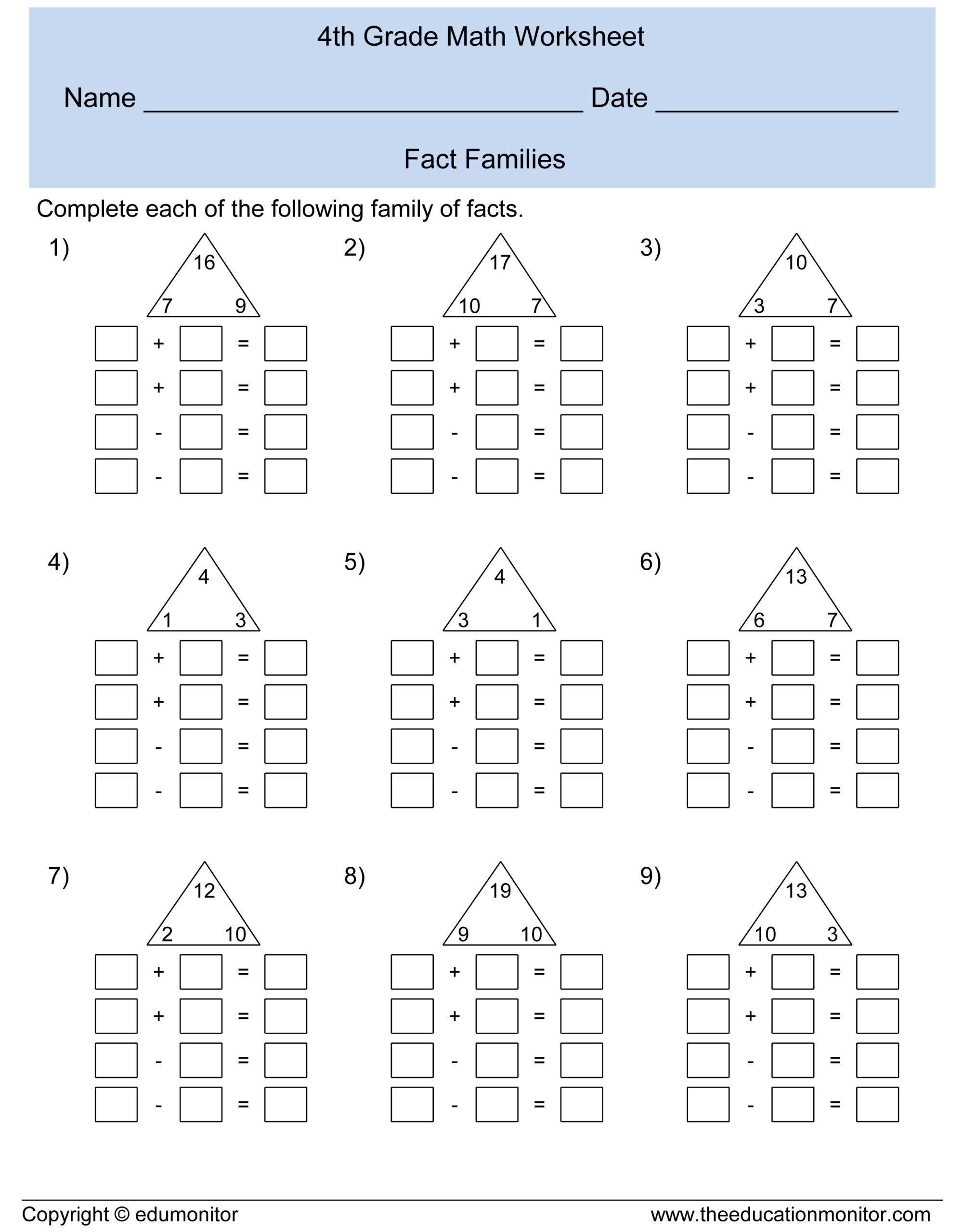 Free Printable 4th Grade Math Worksheets Printable Worksheets