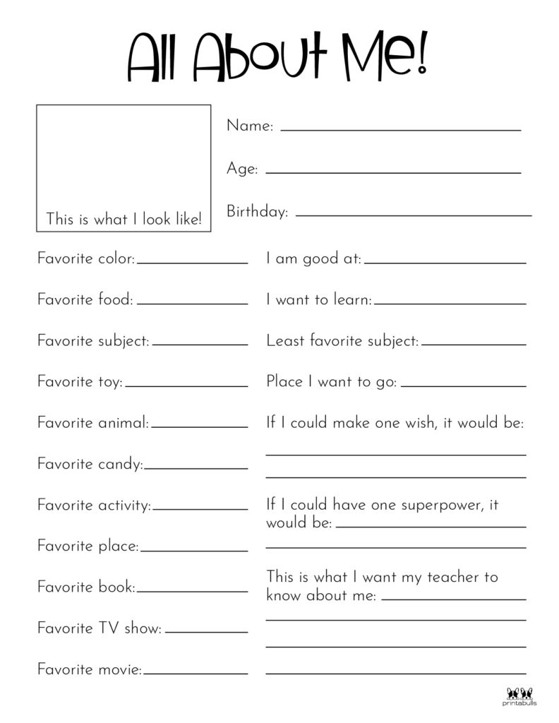 Free Printable All About Me Worksheet For Adults