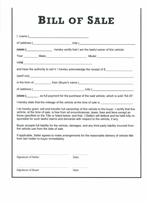 Free Printable Bill Of Sale Templates Form GENERIC