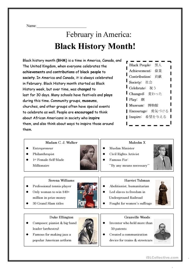 Free Printable Black History Month Worksheets For Kindergarten Free Printable Black History Month Worksheets For Kindergarten