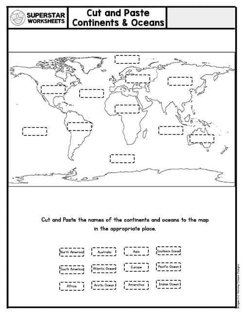 Free Printable Continents And Oceans Worksheet Alanna Leontyne
