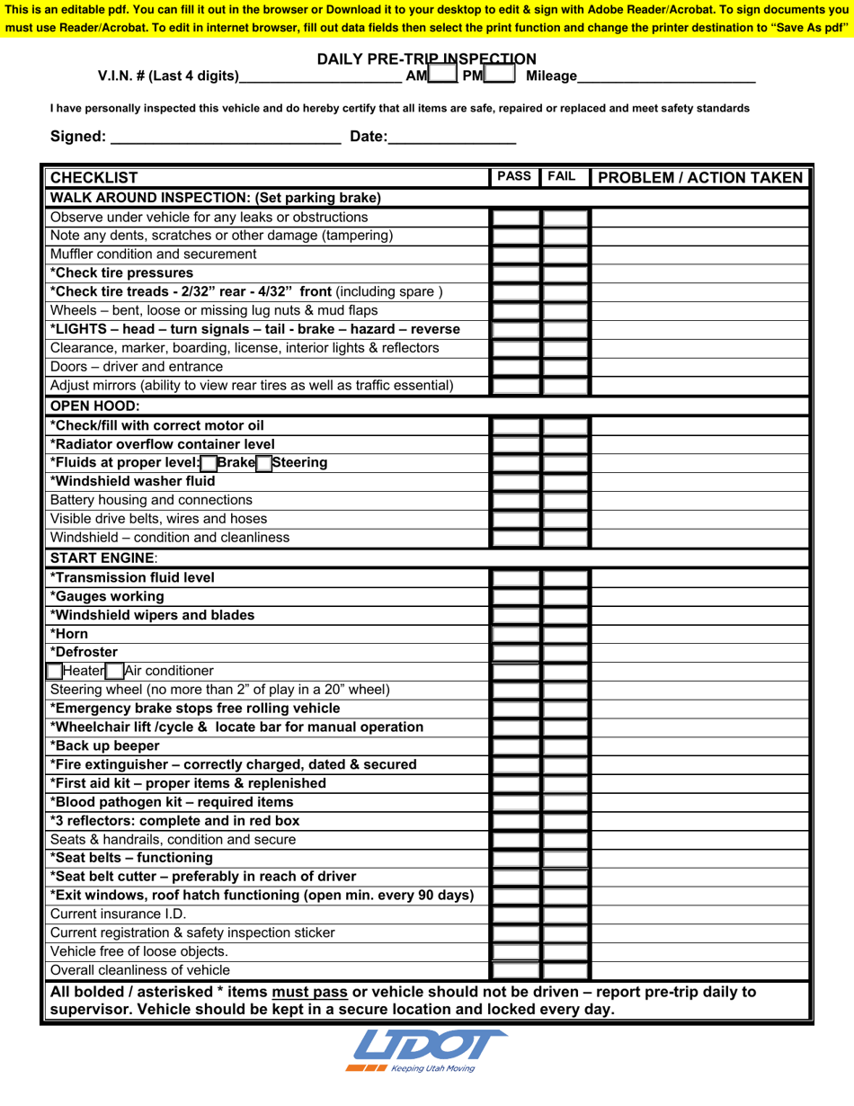 Free Printable Dot Pre Trip Inspection Form Free Printable Dot Pre Trip Inspection Form