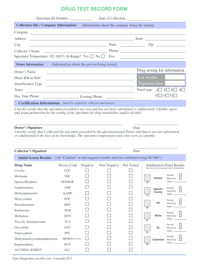 Free Printable Drug Testing Forms