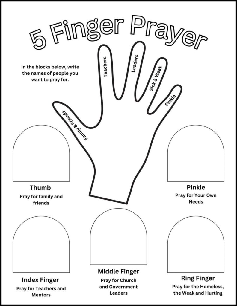 Free Printable Five Finger Prayer Worksheet Time Management Worksheet