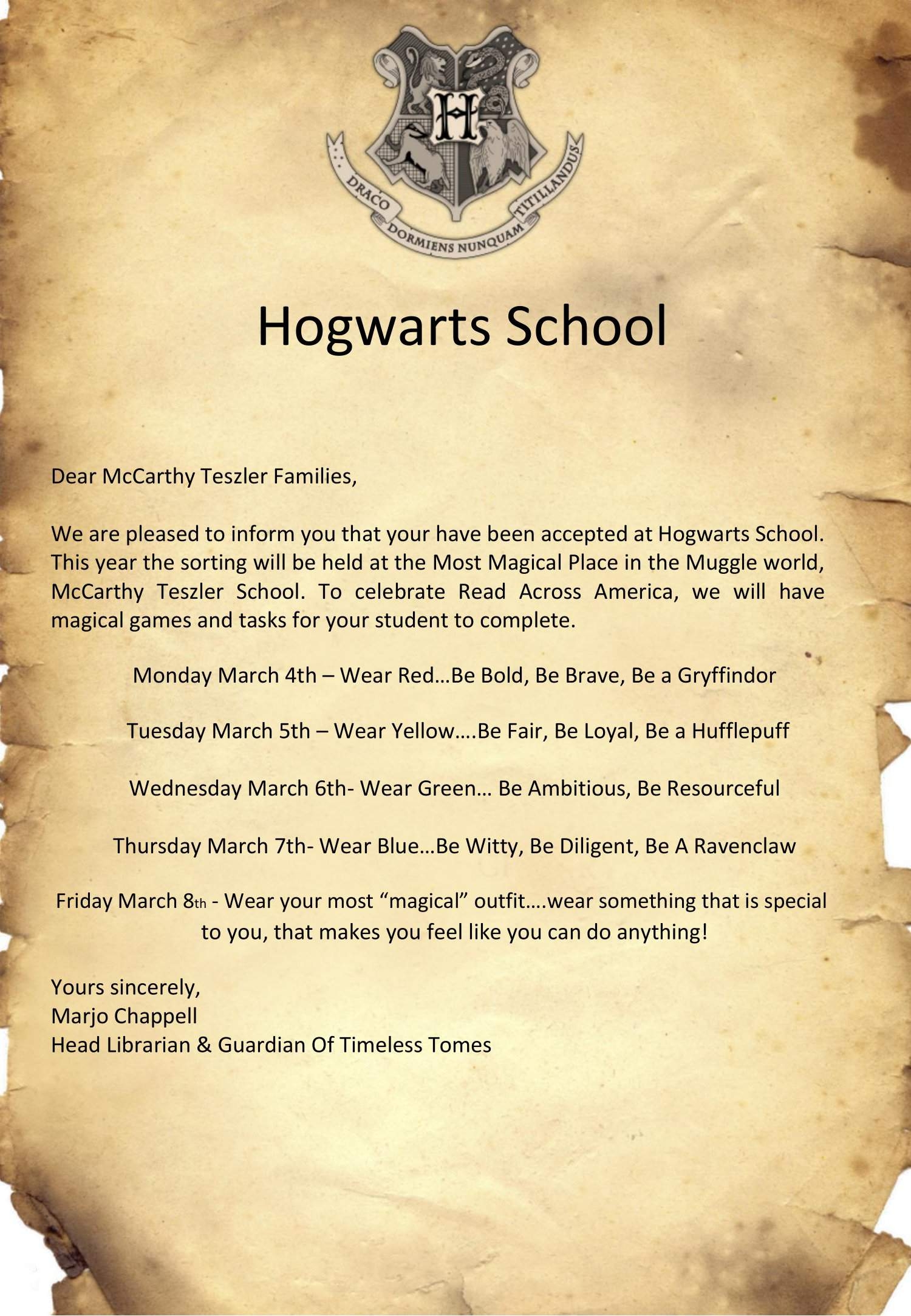 Free Printable Harry Potter Hogwarts Acceptance Letter Templates PDF 