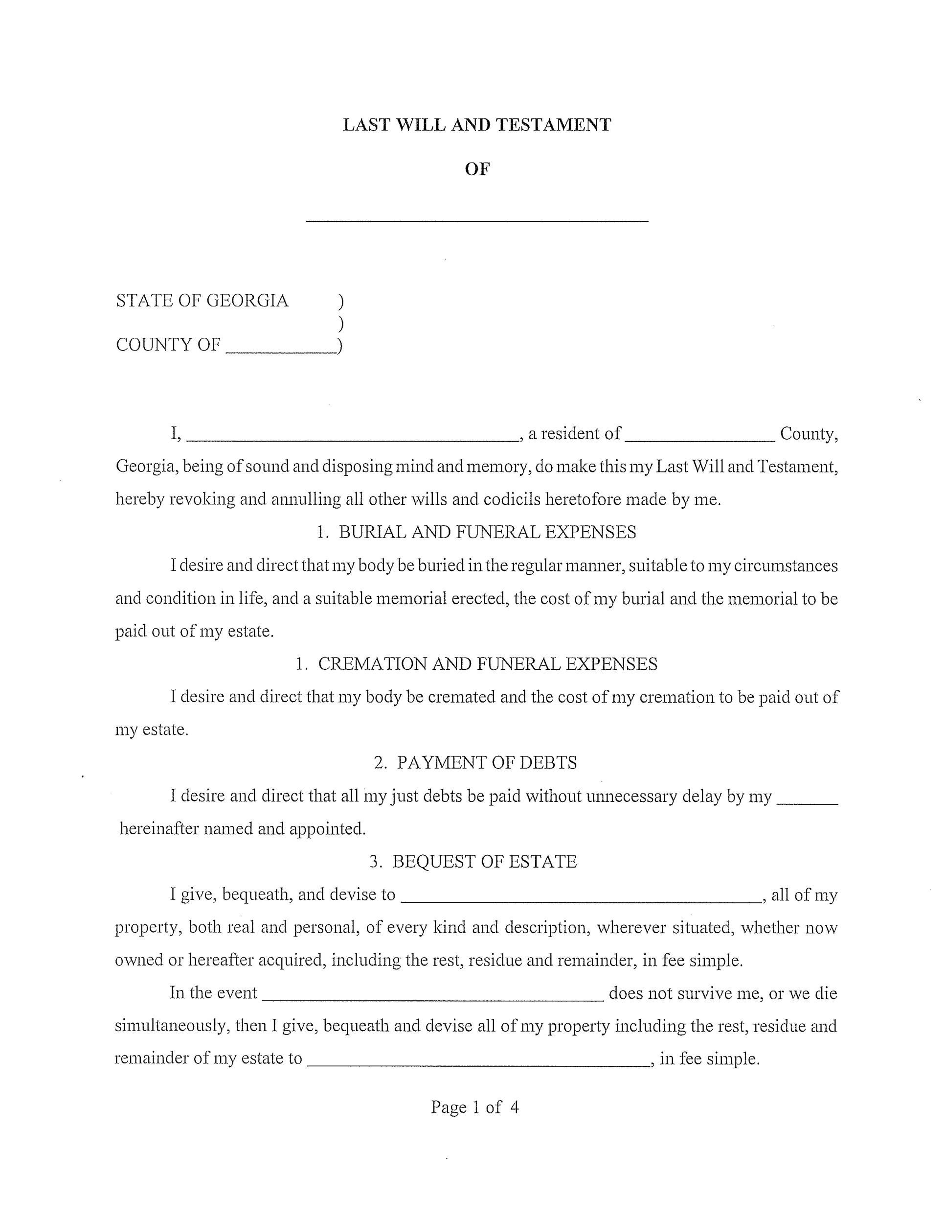 Free Printable Last Will Forms Printable Forms Free Online