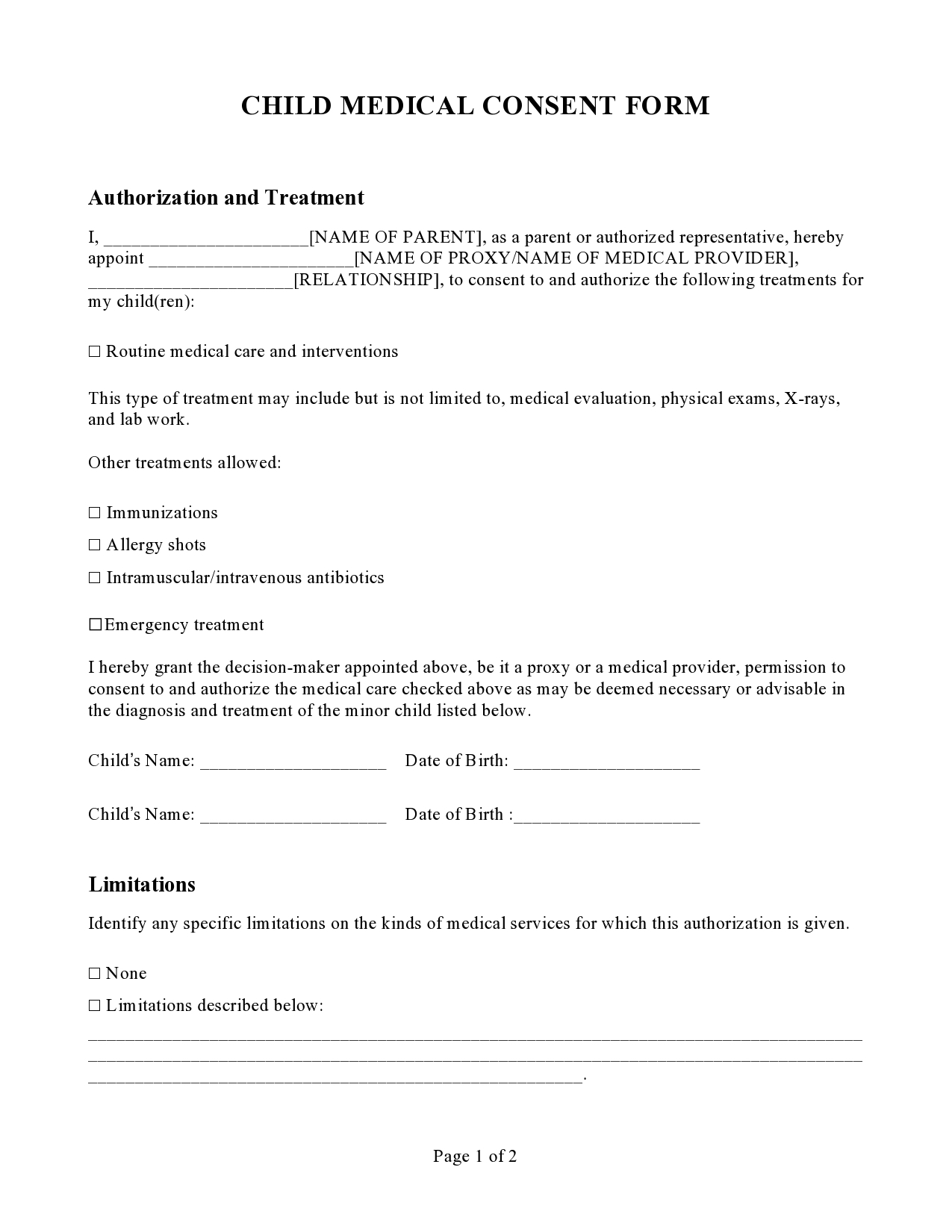 Free Printable Medical Consent Form For Minor Prntbl Free Printable Medical Consent Form For Minor Prntbl