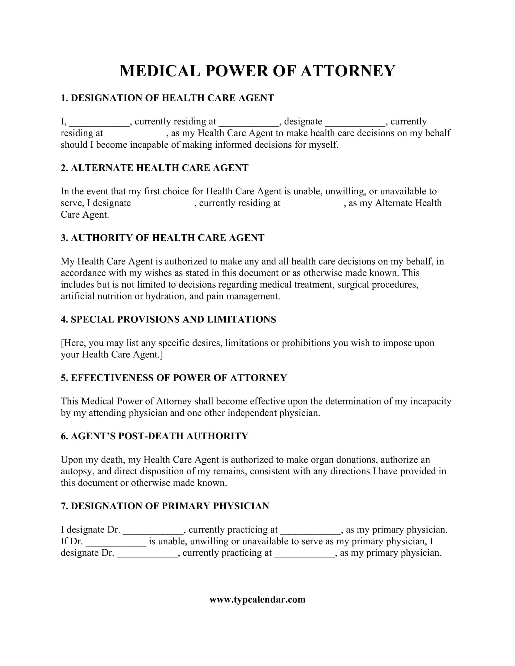 Free Printable Medical Power Of Attorney Templates PDF Word 
