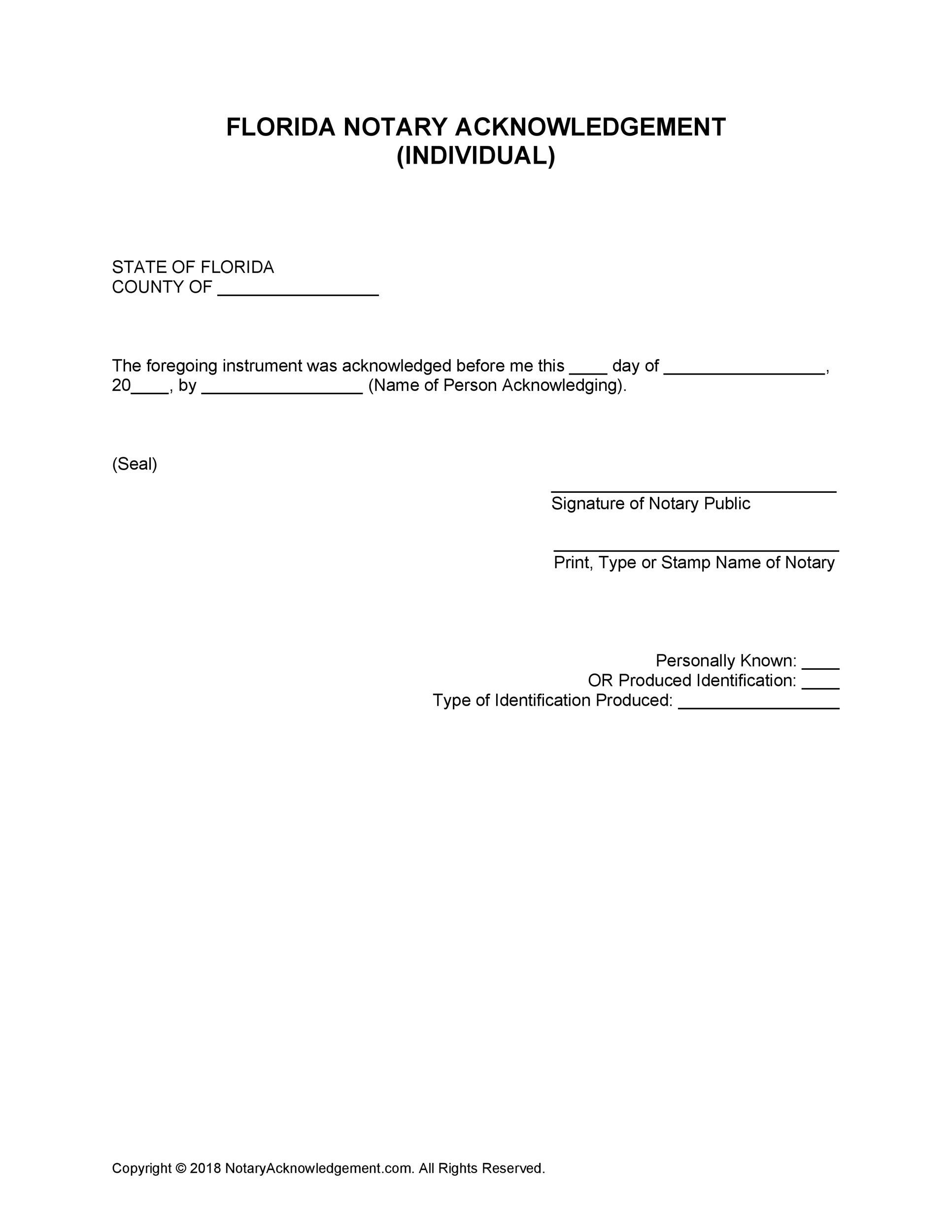 Free Printable Notary Acknowledgement Form