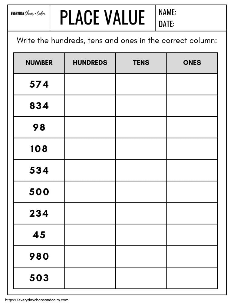 Free Printable Place Value Worksheets Free Printable Place Value Worksheets