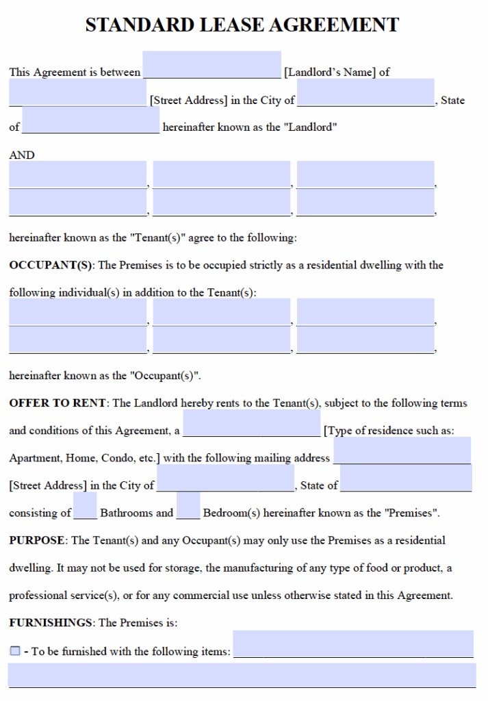 Free Printable Rental Lease Agreement Templates PDF Word
