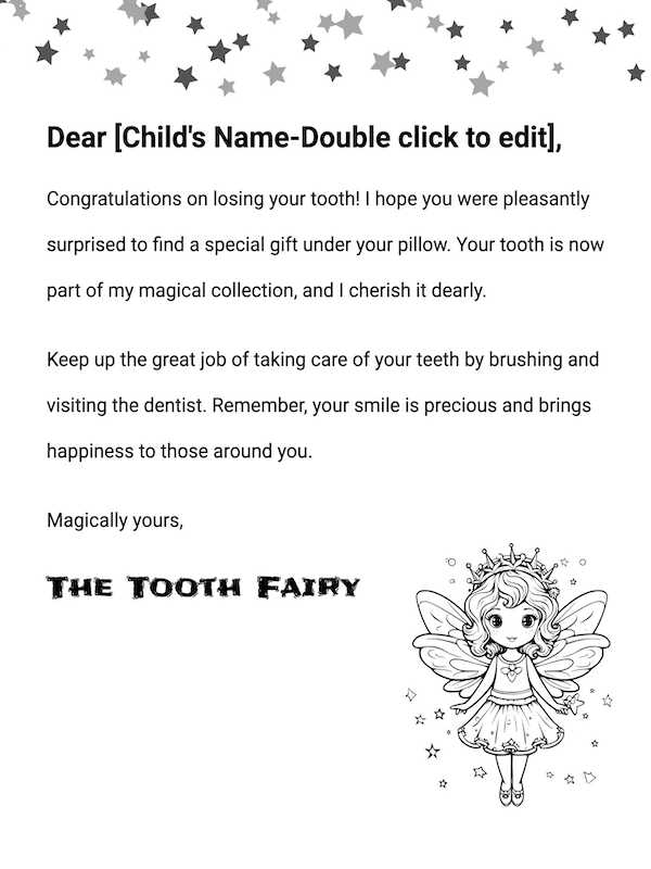 Free Printable Tooth Fairy Letter Template In PDF PNG And JPG Formats 