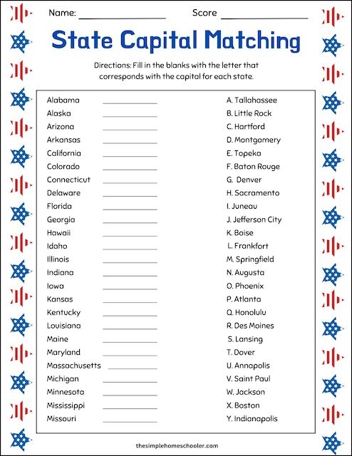 Free States Capitals Worksheet Packet Easy Print The Simple
