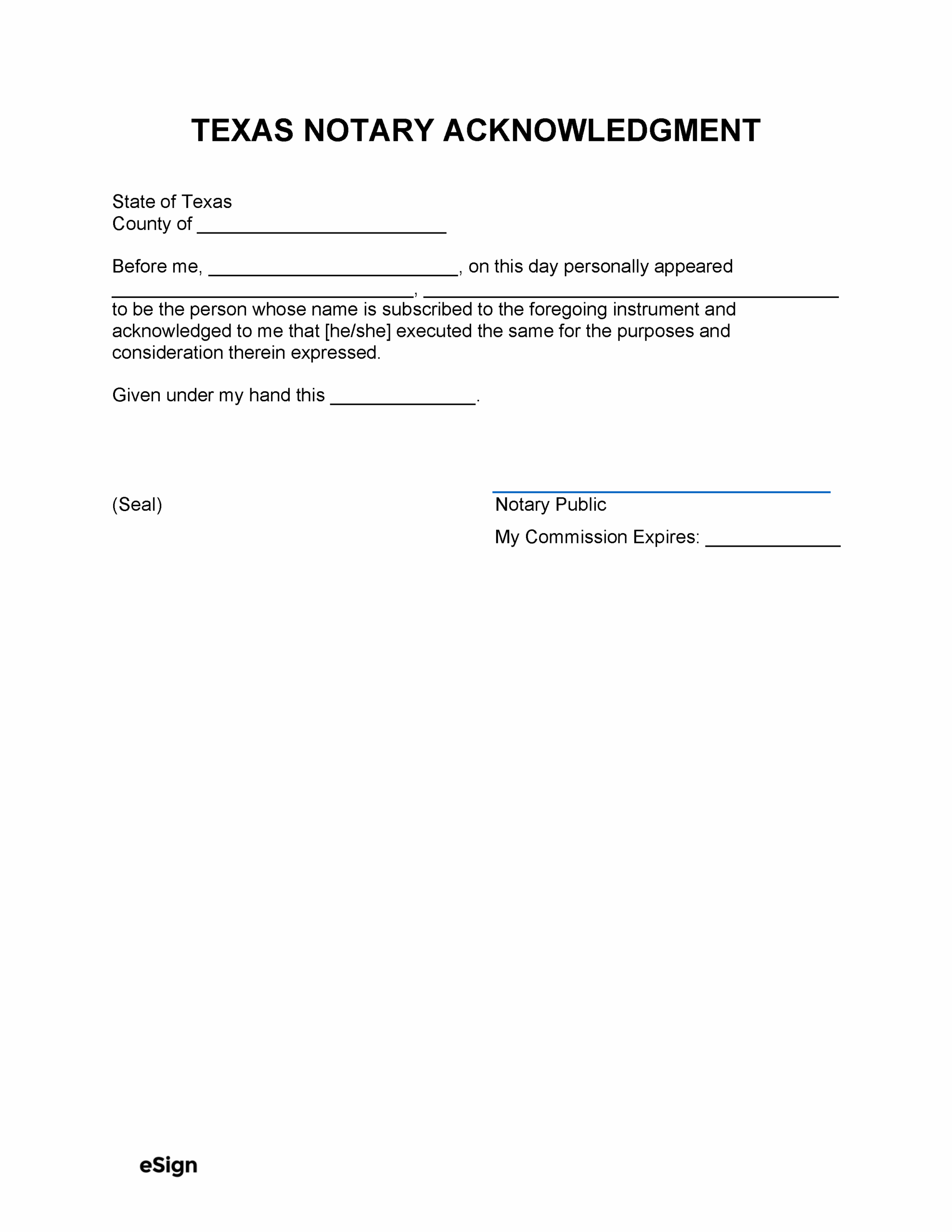 Free Texas Notary Acknowledgment Form PDF Word Free Texas Notary Acknowledgment Form PDF Word