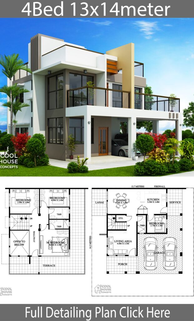 Home Design Plan 13x14m With 4 Bedrooms Home Ideas