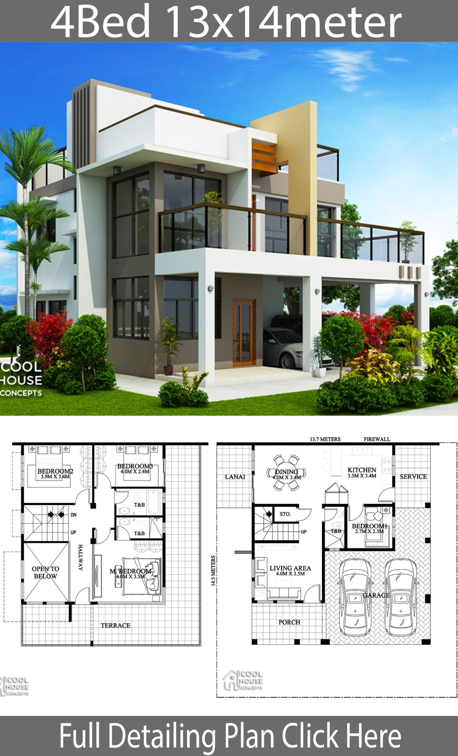 Home Design Plan 13x14m With 4 Bedrooms Home Ideas