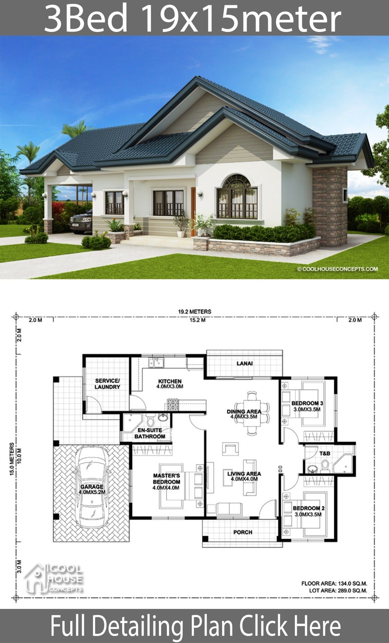 Home Design Plan 19x15m With 3 Bedrooms Home Ideas Affordable House 