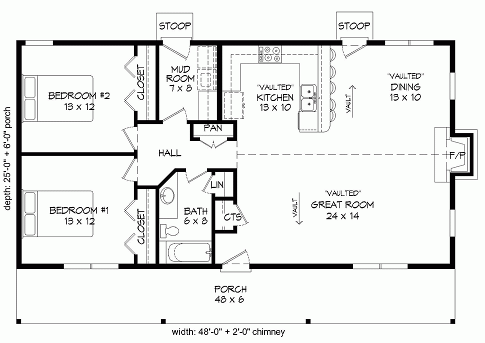 House Plan 51658 Ranch Style With 1200 Sq Ft 2 Bed 1 Bath