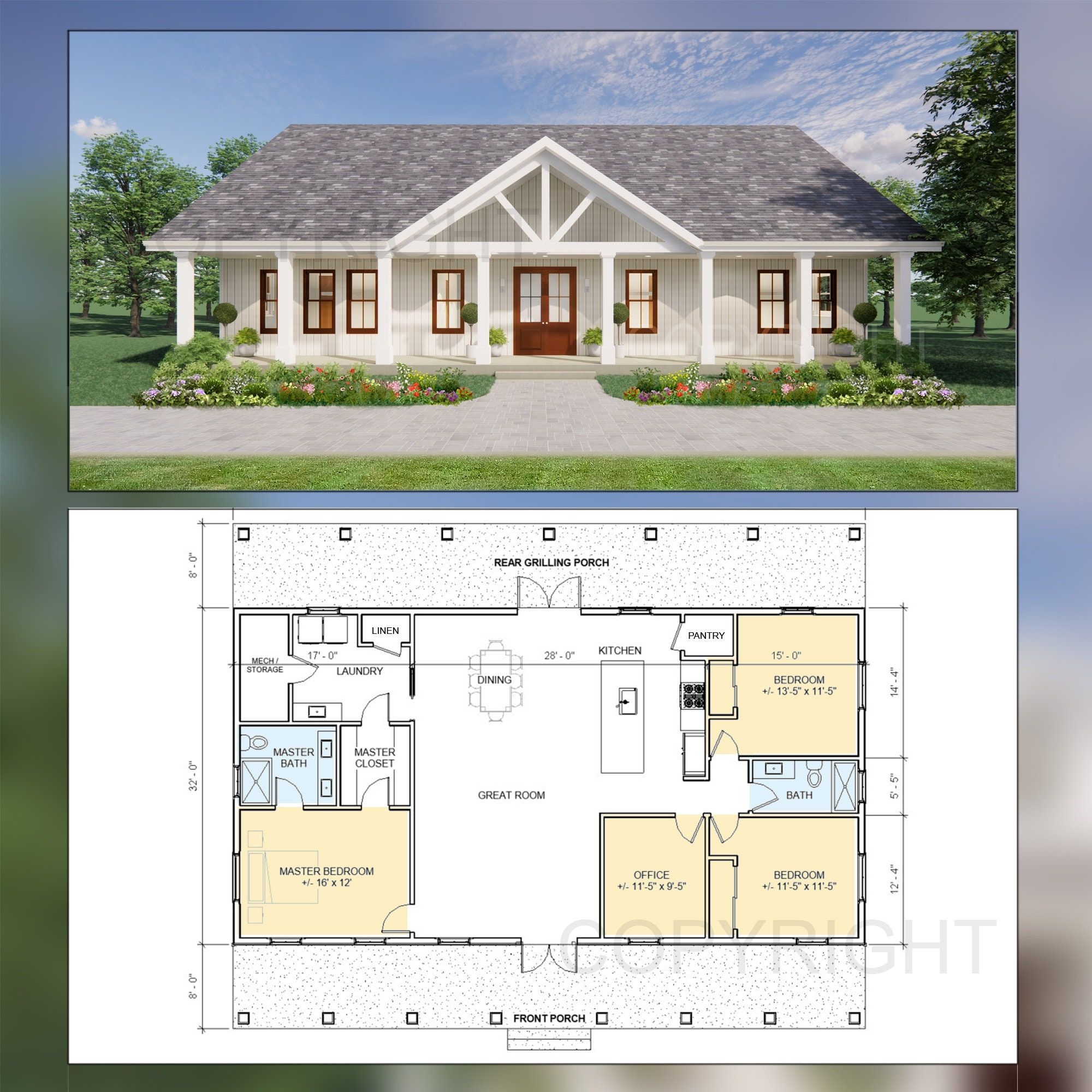 Lakeview House Plans Open Plan Design Modern Farmhouse 3 Bed 2 Bath 